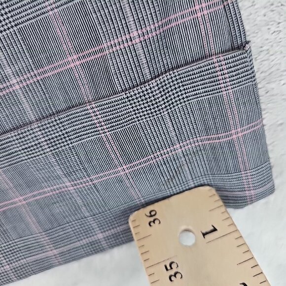 EXPRESS Editor Wool Pants Womens Size 0 Straight Crop Y2K Cuffed Gray Pink Plaid - Picture 15 of 15